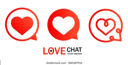 Abstract illustration with red heart chat logo for app design. Talk bubble. Contact icon vector set