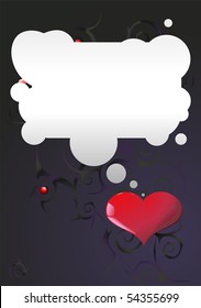 Abstract illustration of red heart and clouds - vector
