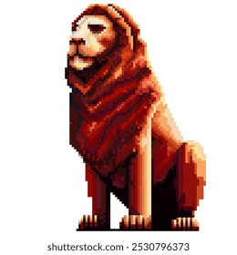 abstract illustration with red lion on  background,pixel art,embroidery patterns