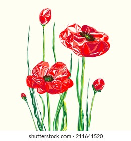 Abstract illustration of red poppies