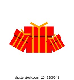 "Abstract illustration of red and yellow gift boxes arranged symmetrically, symbolizing celebration, festivity, and holiday cheer on a clean white background."

