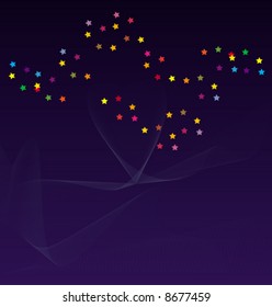 The abstract illustration representing multi-colored fireworks on a dark blue background