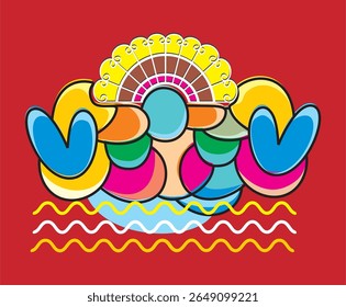 Abstract illustration representing waves of joy, the vibrational energy of happiness.  At the bottom there is a symbol of water that depicts the dynamics of a colorful life journey.