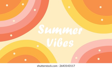 Ilustração abstrata de uma composição estilo retro com cores vibrantes e as palavras verão vibes.