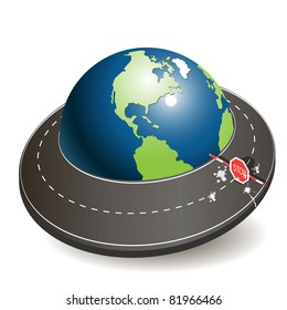 abstract illustration, ring of the roads around globe