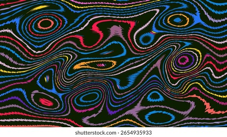 ILUSTRACIÓN Abstractas RIPPLE TEXTURE LIQUIFY DISEÑO ÁSPERO DE COLOR PLANO PSICODÉLICO. DISEÑO DE VECTOR DE FONDO OSCURO DE ILUSIÓN ÓPTICA
