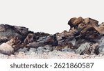 Abstract illustration of rocky landscape with various shades of brown and gray. The rocks form a rugged terrain, emphasizing natural textures and earthy tones. Vintage illustration vector.