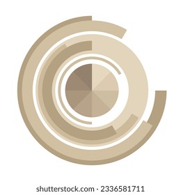 Abstract illustration of rotating colored stripes isolated on white background. Radial bar infographic chart design. Circular geometric brown color shapes. Design element for statistics, analitics.
