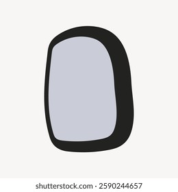 Abstract illustration of a rounded mirror with a black frame. The mirror has a smooth, irregular shape. Minimalist design with a focus on simplicity and elegance. Frame vector with copy space.