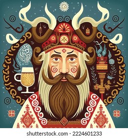 Abstract illustration of russian folk old man druid