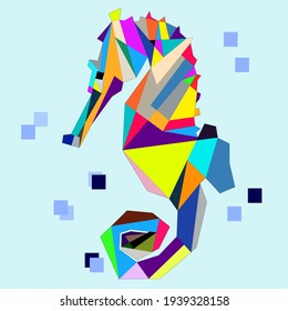 abstract illustration of a seahorse on light blue background. wpap art style pattern. vector pop art technique. Abstract geometric suitable print for posters, canvas fabrics, banners etc.