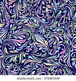 Abstract Illustration of seamless floral pattern in navy colors on black