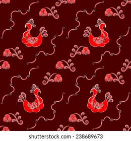 Abstract Illustration Seamless Pattern and Bird and waves and flower