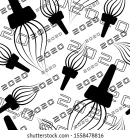 Abstract illustration seamless pattern with contour image of a fire torch and a date. Vector  EPS 10