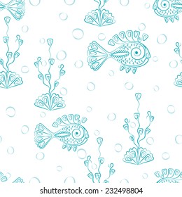 Abstract Illustration Seamless Pattern and Fish and Seaweed