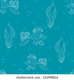 Abstract Illustration Seamless Pattern and Fish and Seaweed