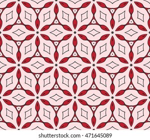 Abstract illustration of a seamless pattern of floral ornament. Vector. Pink color. For the design of printed products, holiday material, fashion design