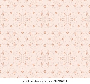 Abstract illustration of a seamless pattern of floral ornament. Vector. Beige, pastel color. For the design of printed products, holiday material, fashion design