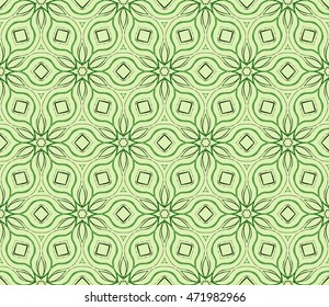 Abstract illustration of a seamless pattern of floral ornament. Vector. Green color. For the design of printed products, holiday material, fashion design