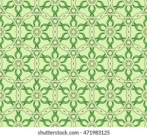 Abstract illustration of a seamless pattern of floral ornament. Vector. Green color. For the design of printed products, holiday material, fashion design