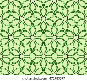 Abstract illustration of a seamless pattern of floral ornament. Vector. Green color. For the design of printed products, holiday material, fashion design