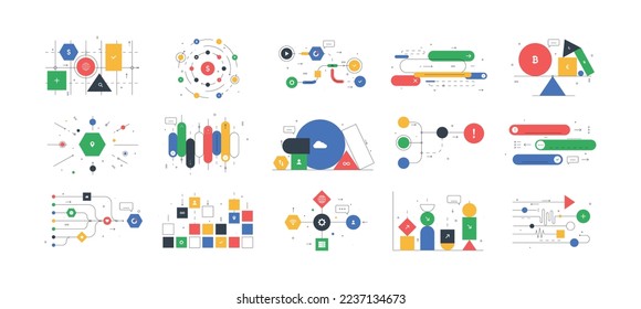 Abstract illustration set. Collection of graphic elements for website. Working with statistics and information, graphs and diagrams. Cartoon flat vector illustrations isolated on white background