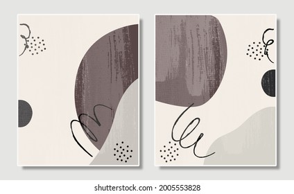 Abstract illustration set vector EPS 10 print hand drawn painted geometry contemporary aesthetic minimalist shape mid century modern art design