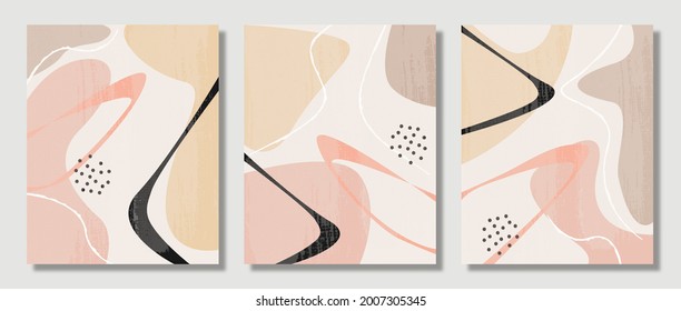Abstract illustration set vector EPS 10 print hand drawn painted contemporary shapes aesthetic minimal modern art design style