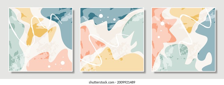 Abstract illustration set vector EPS 10 print hand drawn painted contemporary shapes aesthetic modern art design style