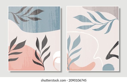 Abstract illustration set vector EPS 10 print hand drawn painted geometry contemporary aesthetic minimalist shape mid century modern art design