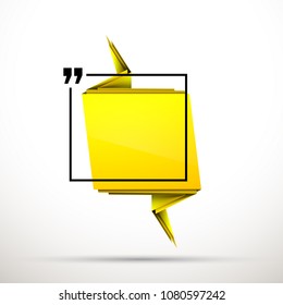 Abstract illustration with shape speech talking cloud of yellow color. Quote geometric origami yellow speech bubble background and place for message sign. Colorful banners set