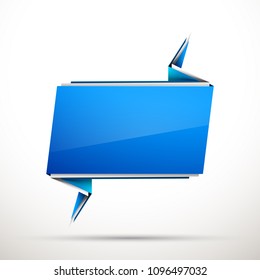 Abstract illustration with shape speech talking cloud of blue color. Quote geometric origami blue speech bubble background and place for message sign. Colorful banners set