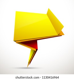 Abstract illustration with shape speech talking cloud of yellow color. Quote geometric origami yellow speech bubble background and place for message sign. Colorful banners set