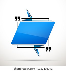 Abstract illustration with shape speech talking cloud of blue color. Quote geometric origami blue speech bubble background and place for message sign. Colorful banner 