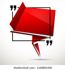 Abstract illustration with shape speech talking cloud of red color. Quote geometric origami red speech bubble background and place for message sign. Colorful banners set