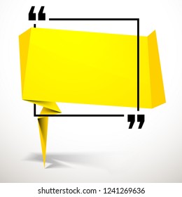 Abstract illustration with shape speech talking cloud of yellow color. Quote geometric origami yellow speech bubble background and place for message sign. Colorful banners set