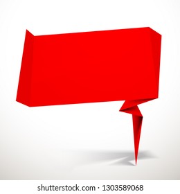Abstract illustration with shape speech talking cloud of red color. Quote geometric origami red speech bubble background and place for message sign. Colorful banners set