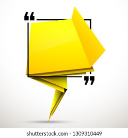 Abstract illustration with shape speech talking cloud of yellow color. Quote geometric origami yellow speech bubble background and place for message sign. Colorful banners set