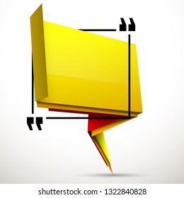 Abstract illustration with shape speech talking cloud of yellow color. Quote geometric origami yellow speech bubble background and place for message sign. Colorful banners set