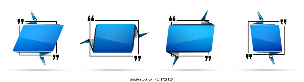 Abstract illustration with shape speech talking cloud of blue color. Quote geometric origami blue speech bubble background and place for message sign. Colorful banners set