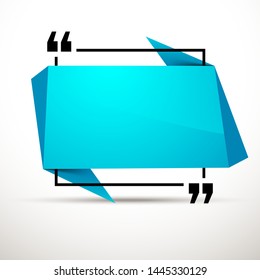 Abstract illustration with shape speech talking cloud of blue color. Quote geometric origami blue speech bubble background and place for message sign. Colorful banners set