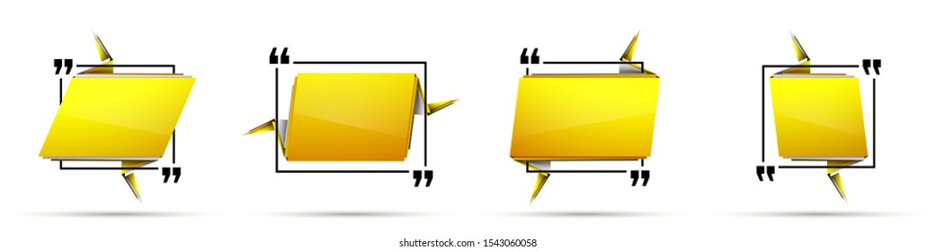 Abstract illustration with shape speech talking cloud of yellow color. Quote geometric origami yellow speech bubble background and place for message sign. Colorful banners set