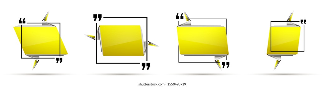 Abstract illustration with shape speech talking cloud of yellow color. Quote geometric origami yellow speech bubble background and place for message sign. Colorful banners set