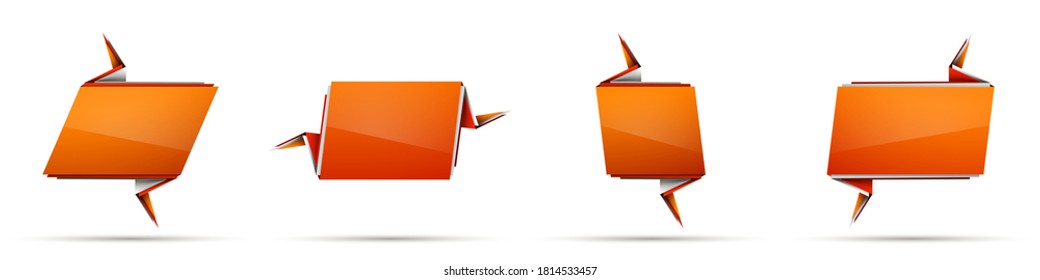 Abstract illustration with shape speech talking cloud of orange color. Quote geometric origami orange speech bubble background and place for message sign. Colorful banners set