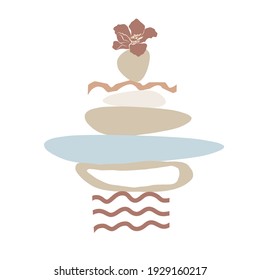 Abstract illustration with shapes and flower in soft colors, balance consept