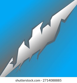 Ilustración Abstractas de una fisura de un rayo o una forma de energía eléctrica en plata metálica sobre un fondo azul degradado. Conveniente para el poder, la energía, la tecnología, o los diseños de concepto dramáticos.
