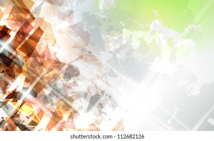 Abstract illustration with shattered elements on soft textured background.