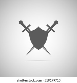 Abstract illustration - shield and sword icon with shadow