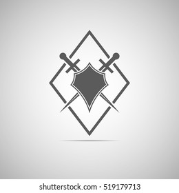 Abstract illustration - shield and sword icon with shadow