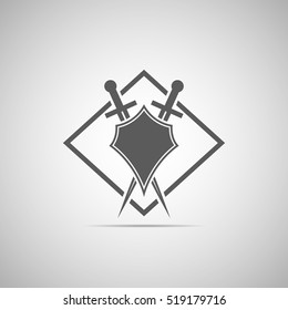 Abstract illustration - shield and sword icon with shadow